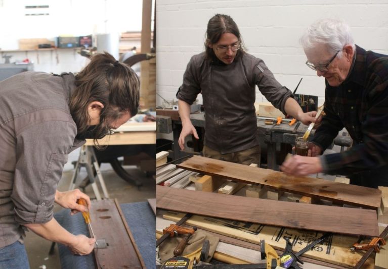 ISSI fellow Shane Wiechnik working on a piece of timber. 