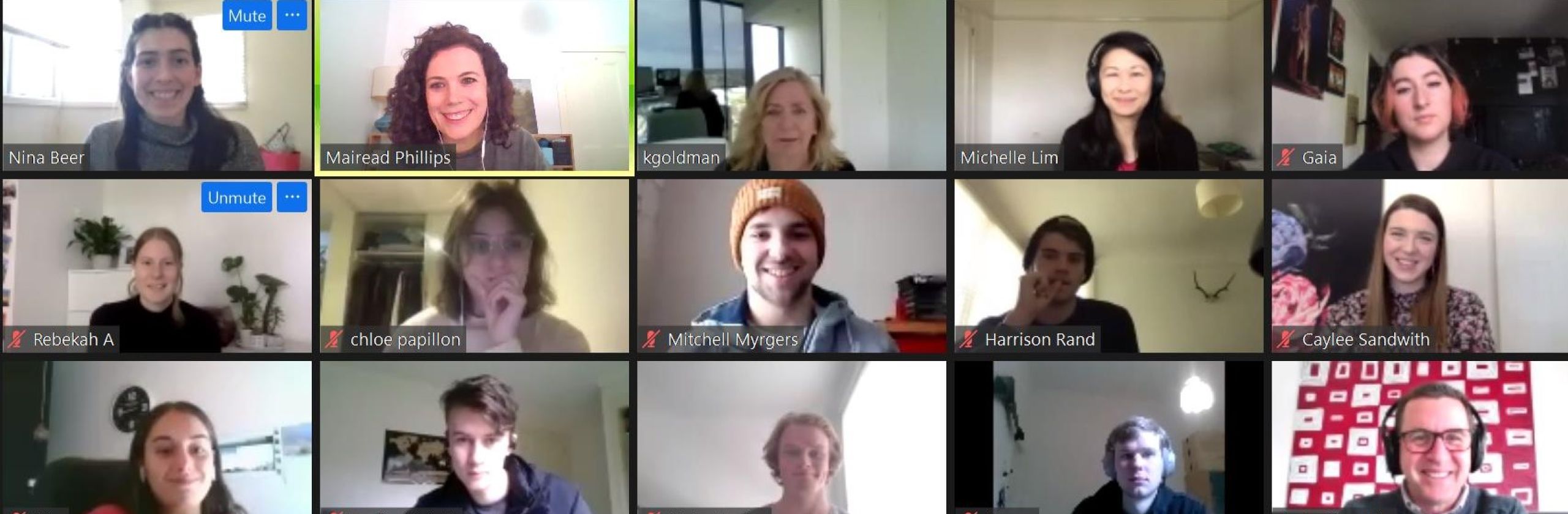 Screenshot of Zoom meeting with GAF 2020 scholars