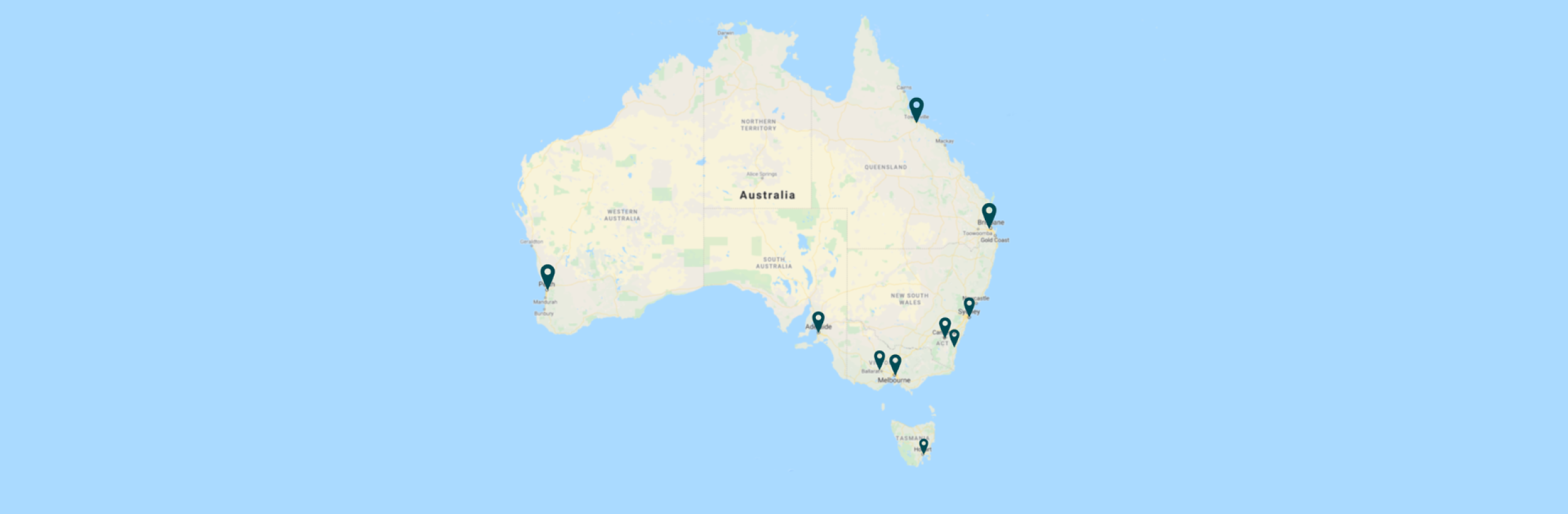 A map of  Australia showing The George Alexander Foundation's Scholarship Program Partner locations.