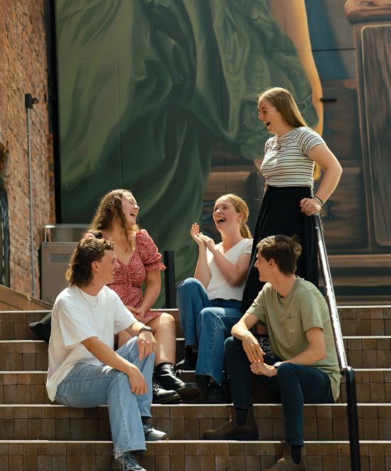 UTAS George Alexander Foundation Scholarship students: Jay Saward, Bianca Jones, Neve Chippingdale, Catherine Bean, Oliver Bailey. Photo credit: Oi Studios